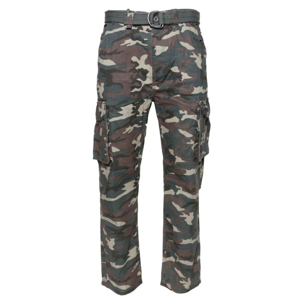 Mens Cargo Camo Pants Button Multi Pocket Cotton Army Regular Fit Camo Green